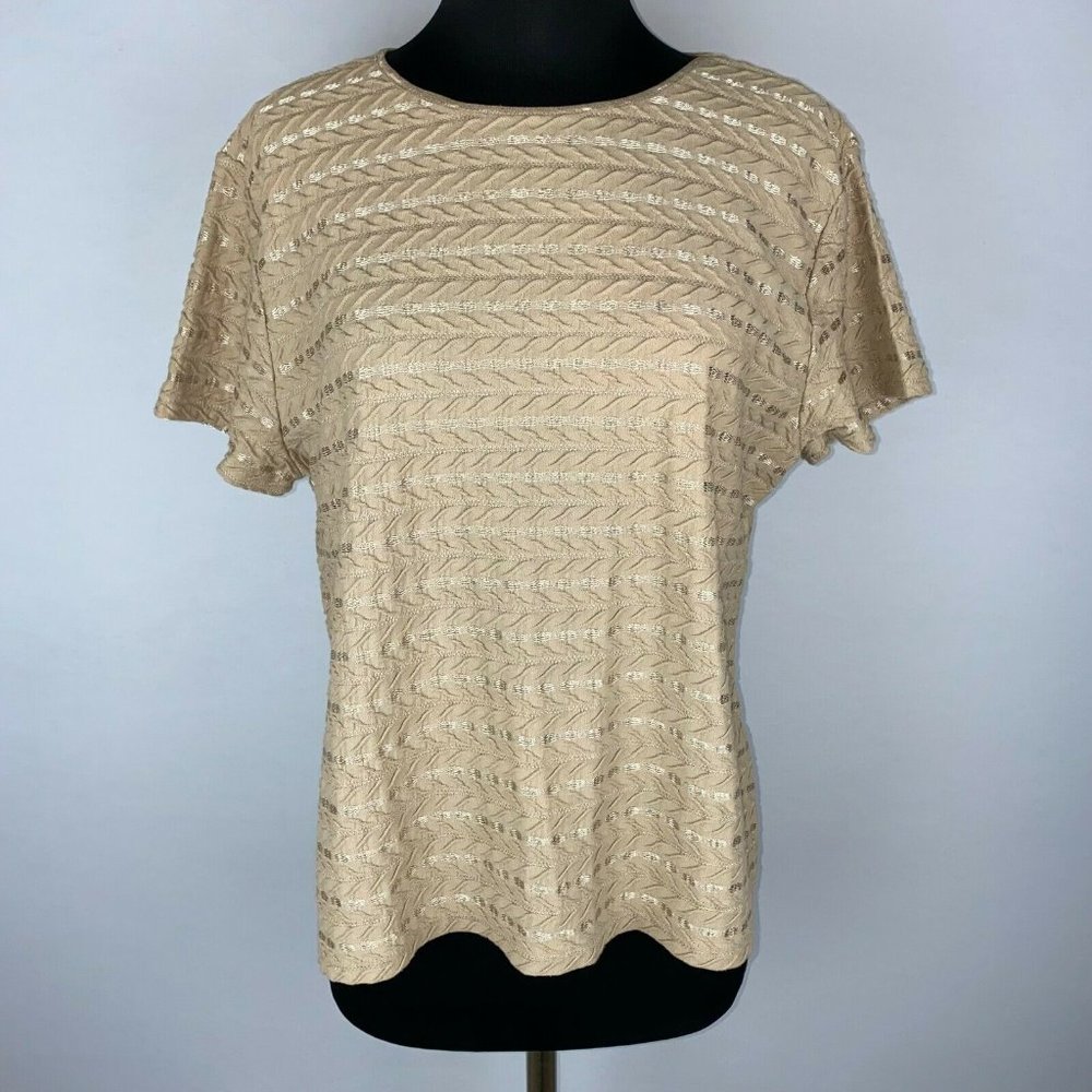 Sag Harbor XL Textured Shine Shimmer Like Accents T-Shirt Short Sleeve